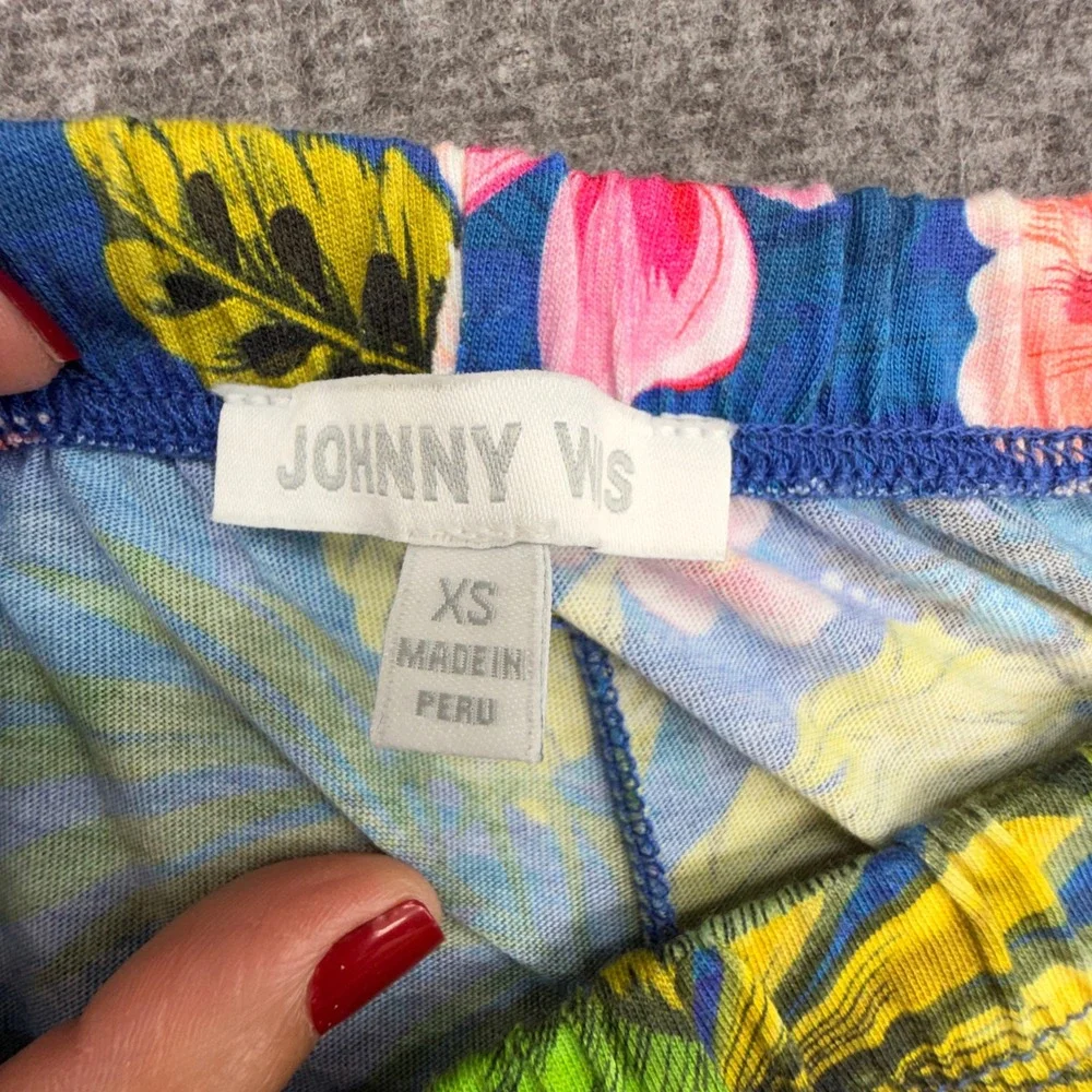Johnny Was Tropical Flamingo Pajama Set Blue Floral Pima Cotton Modal XS